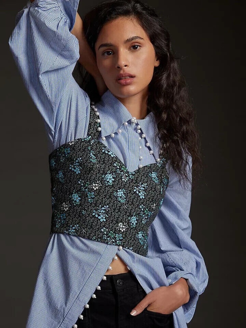 Anthropologie Sachin & Babi Metallic Floral Crop Top Party Occasion Top Size M